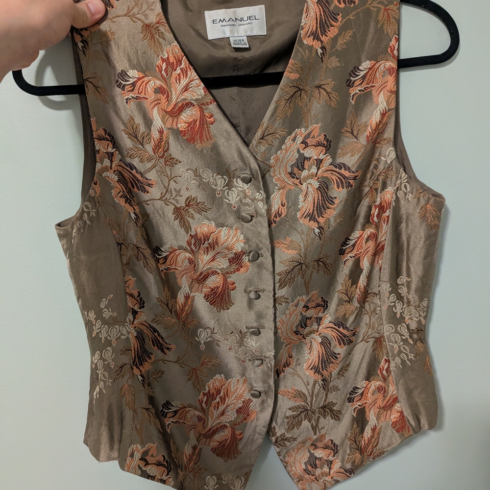 Women's Floral Button-Up Vest - Brown and Orange